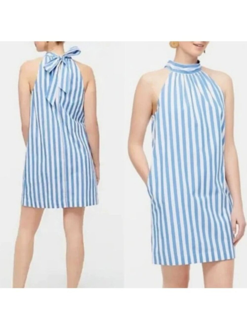 J. Crew Factory Blue and White Striped Halter Shift Dress